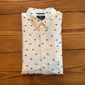 1901 XL White with Blue Elephant Pattern Men Shirt